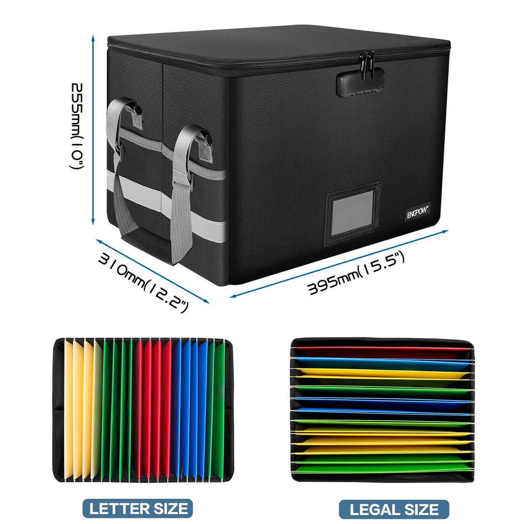 File Box with Lock,Fireproof Box File Storage Organizer Anti-Static Box,Collapsible Fireproof Document Box Filing Box with Handle,Portable Home Office Safe for Hanging Letter/Legal Folder