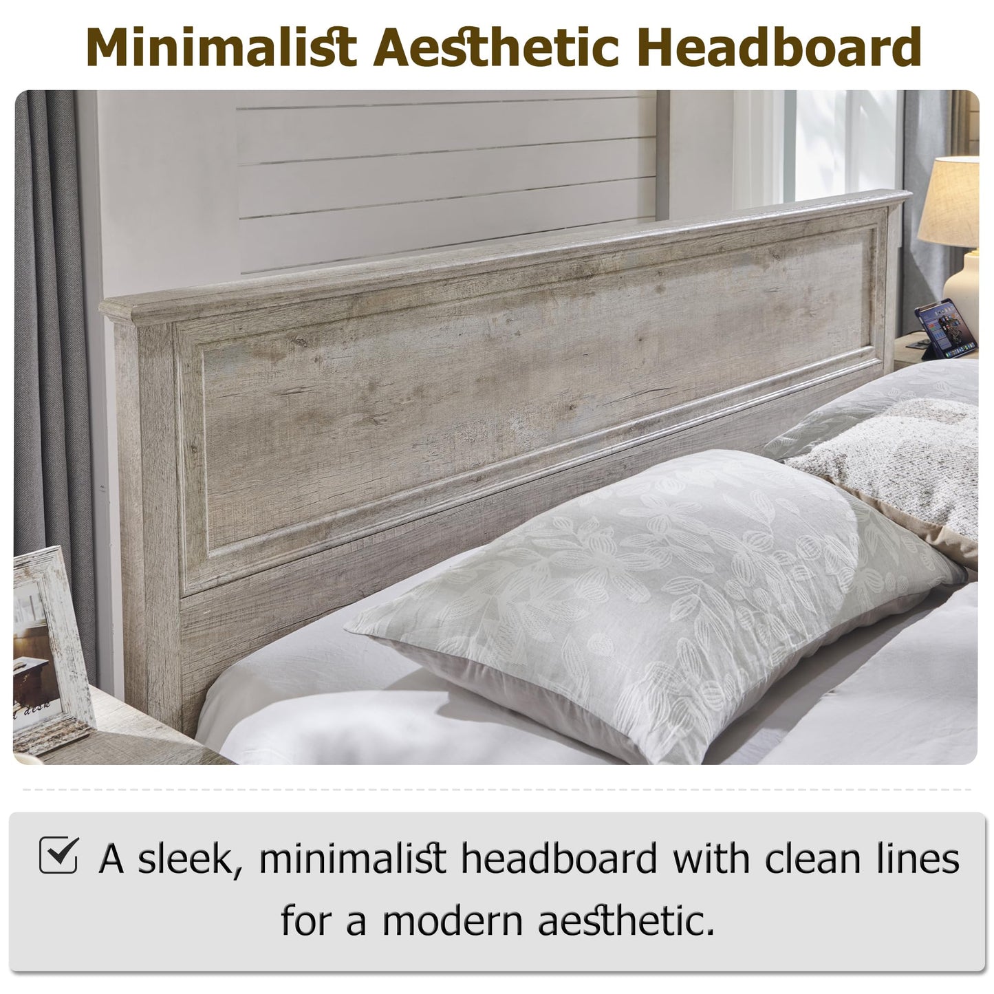 Farmhouse King Bed with Headboard and Storage Bench, Rustic Wood Platform Bed with 80" Storage Chest w/ 4 Large Drawer, Light Rustic Oak