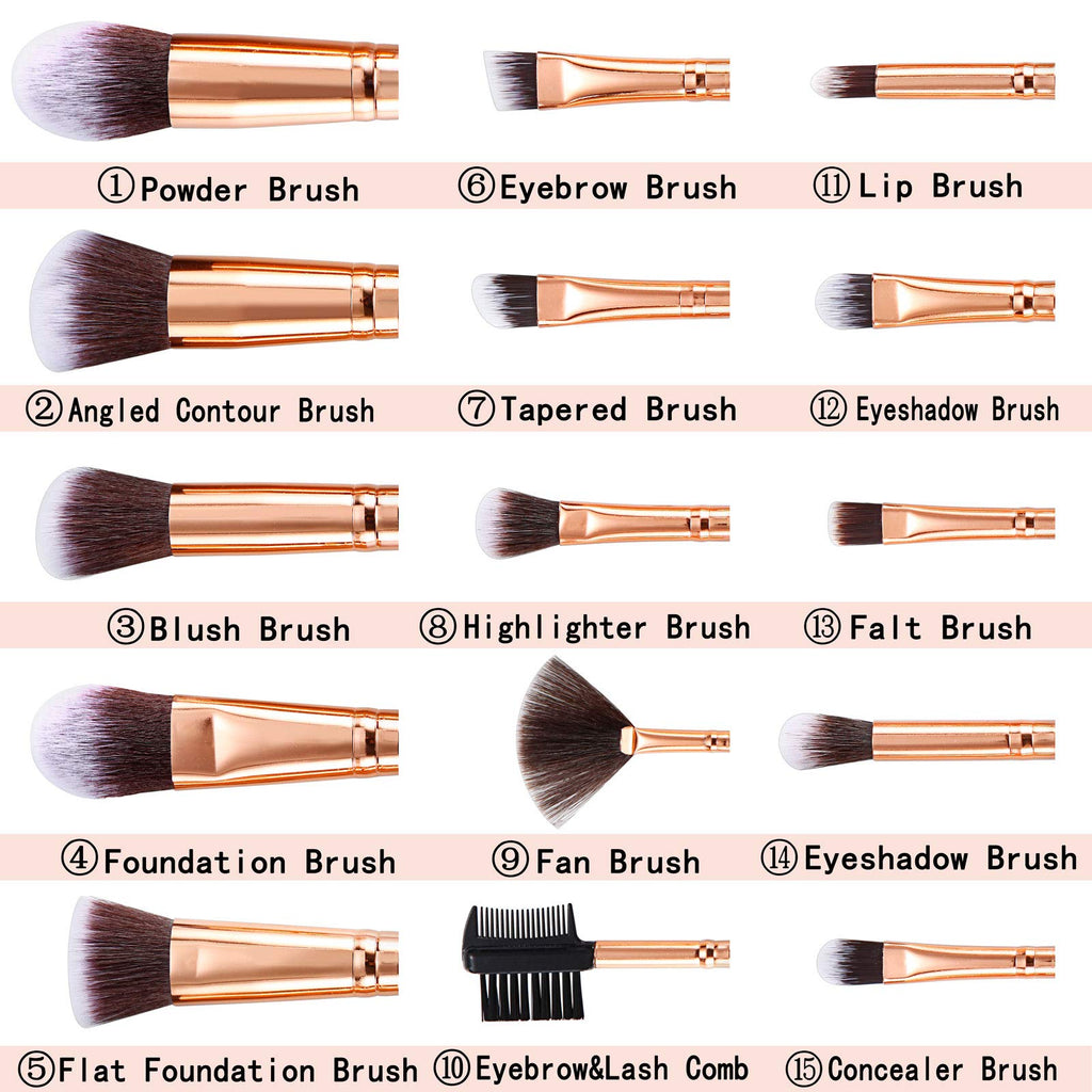 Makeup Brushes 15PCs Marble Makeup Brush Set Premium Synthetic Kabuki Powder Blush Contour Foundation Concealer Eyeshadow Brushes with Makeup Sponge Make up Tool