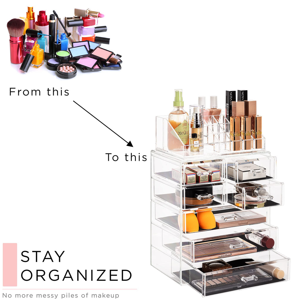 Clear Cosmetic Makeup Organizer - Make Up & Jewelry Storage, Case & Display - Spacious Design - (3 Large, 4 Small Drawers)