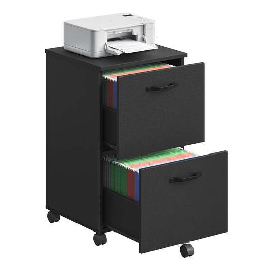 2-Drawer File Cabinet, Filing Cabinet for Home Office, Small Rolling File Cabinet, Printer Stand, for A4, Letter-Size Files, Hanging File Folders, Industrial, Matte Black UOFC040B16