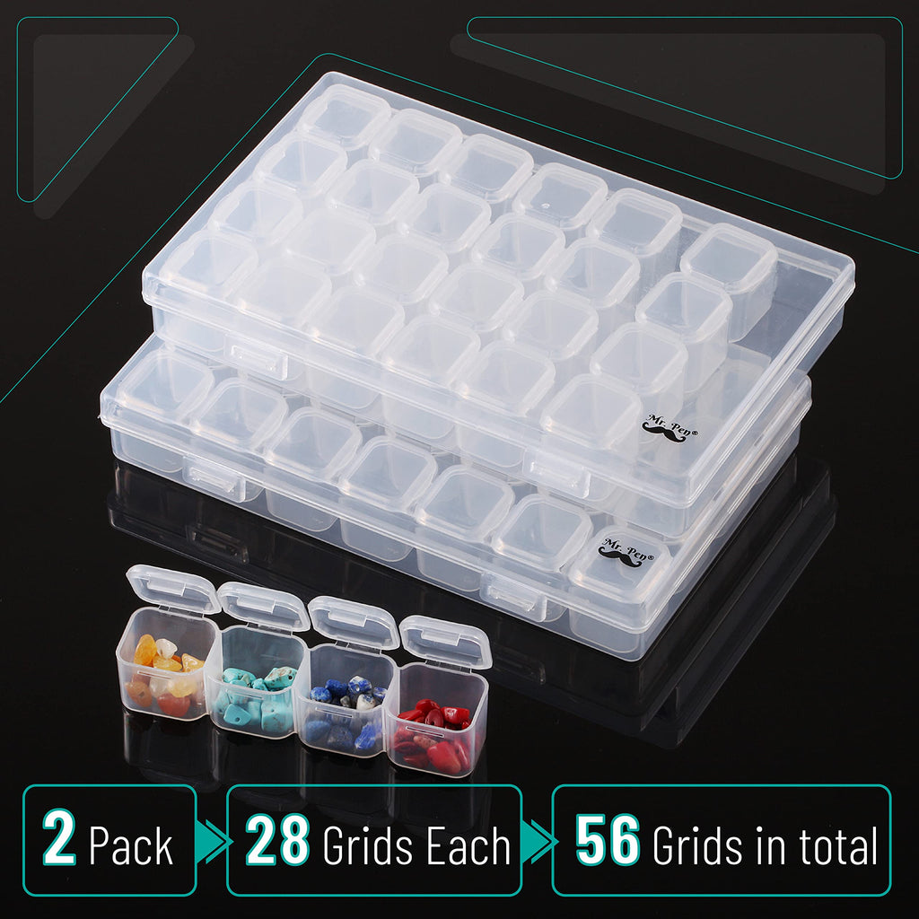 Diamond Painting Bead Storage Containers, 28 Grids, 2 Pack, Includes 160pcs Label Stickers, Diamond Art Bead BoxOrganizer