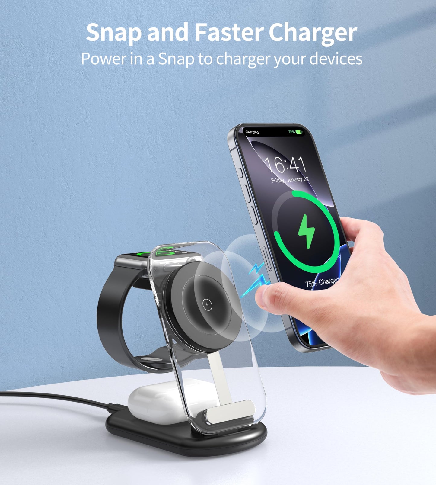 3 in 1 MagSafe Wireless Charging Station for Apple iPhone, iWatch, iPods with Night Light