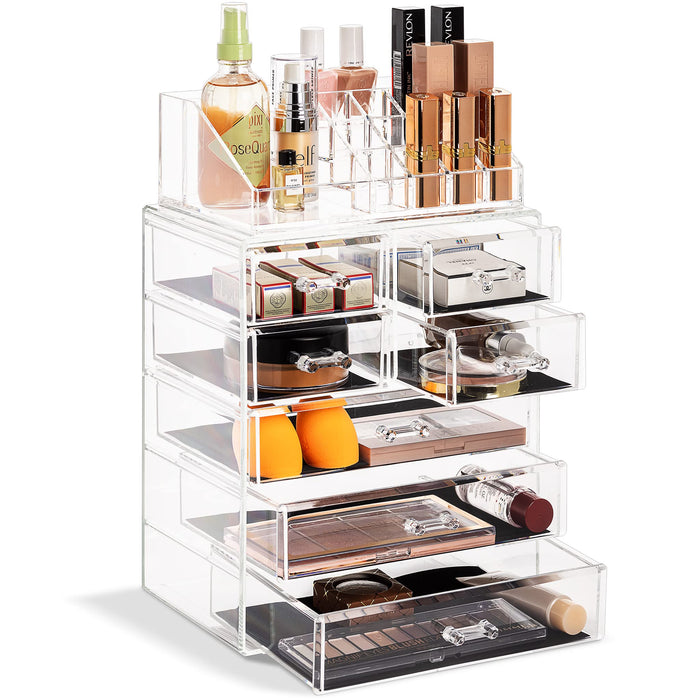 Clear Cosmetic Makeup Organizer - Make Up & Jewelry Storage, Case & Display - Spacious Design - (3 Large, 4 Small Drawers)