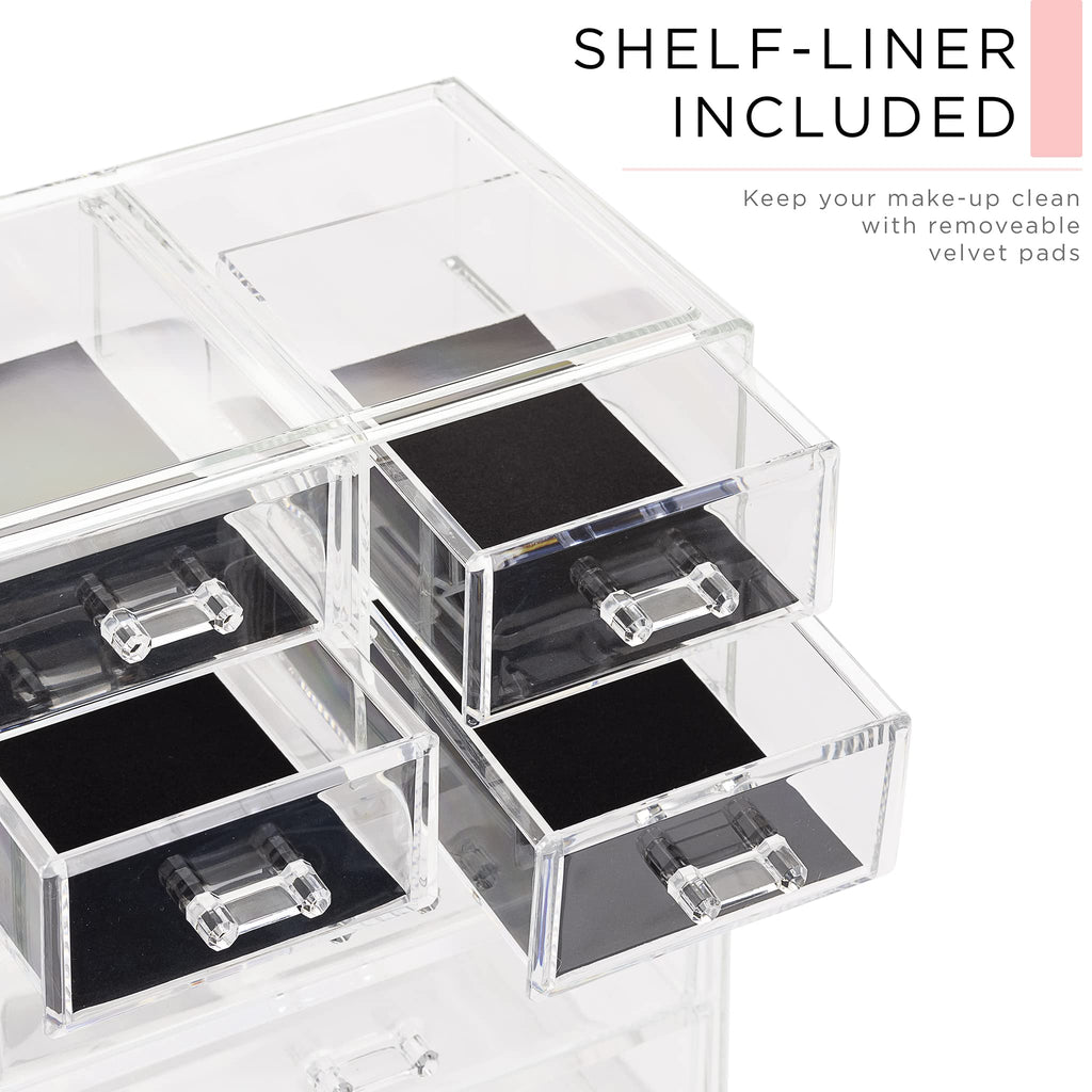 Clear Cosmetic Makeup Organizer - Make Up & Jewelry Storage, Case & Display - Spacious Design - (3 Large, 4 Small Drawers)