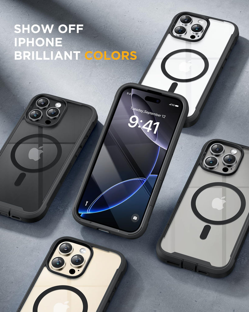Magnetic for iPhone 16 Pro Case Full-Body Phone with Built-in Glass Screen Protector, [Compatible with MagSafe] Military Drop Proof 16 Pro Cover Bumper 6.3 inch, Black