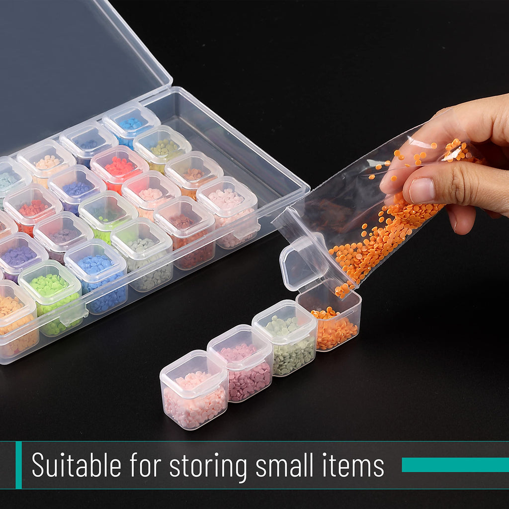 Diamond Painting Bead Storage Containers, 28 Grids, 2 Pack, Includes 160pcs Label Stickers, Diamond Art Bead BoxOrganizer