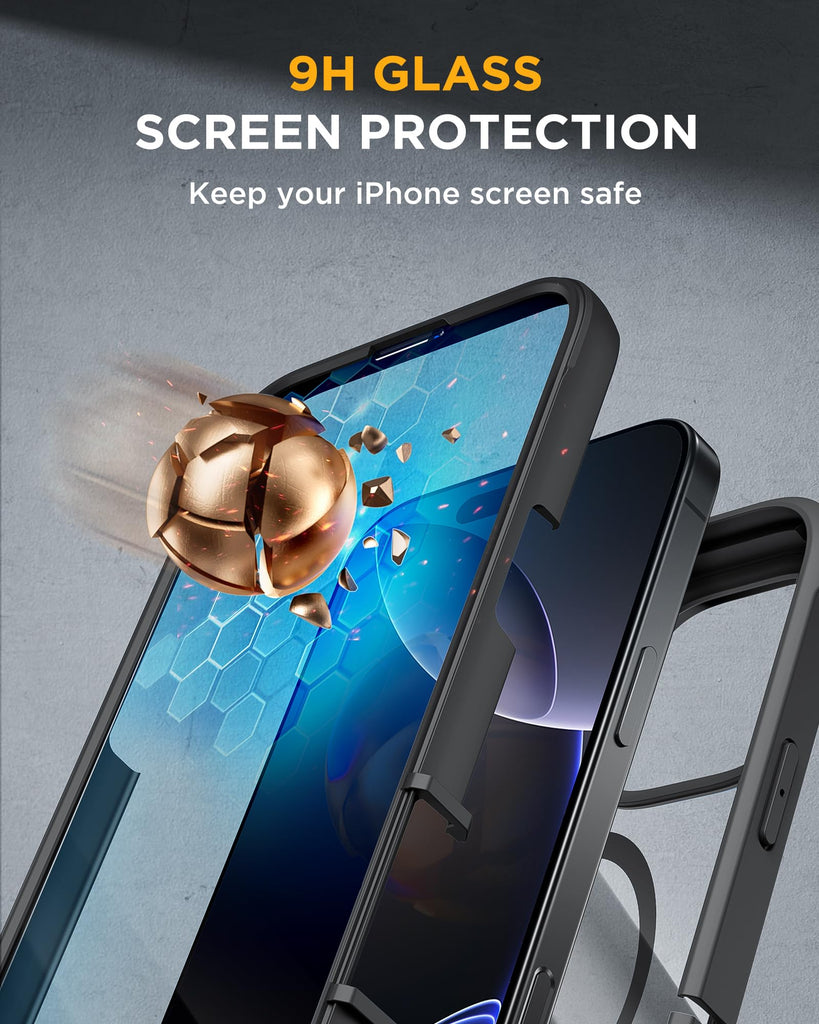 Magnetic for iPhone 16 Pro Case Full-Body Phone with Built-in Glass Screen Protector, [Compatible with MagSafe] Military Drop Proof 16 Pro Cover Bumper 6.3 inch, Black