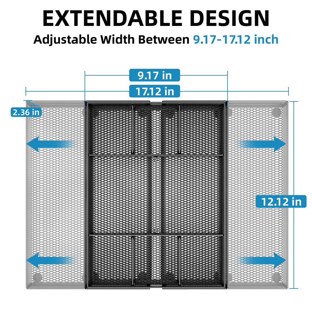 Expandable Desk Drawer Organizer with 10 Adjustable Compartments & 5 Dividers (Black)