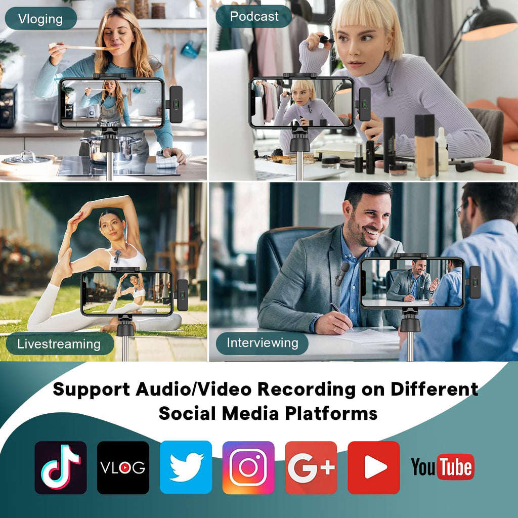MAYBESTA Professional Wireless Lavalier Lapel Microphone for iPhone, iPad - Cordless Omnidirectional Condenser Recording Mic for Interview Video Podcast Vlog YouTube