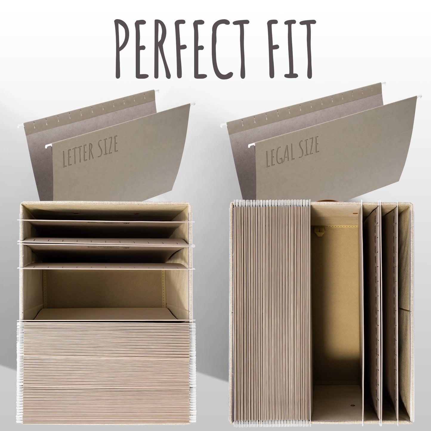 Decorative File Organizer Box Set of 2 - Collapsible Linen Filing Cabinets w/Handles Are Perfect to Store all Your Documents & Hanging File Folders - Portable Easy Slide Crates with Lid