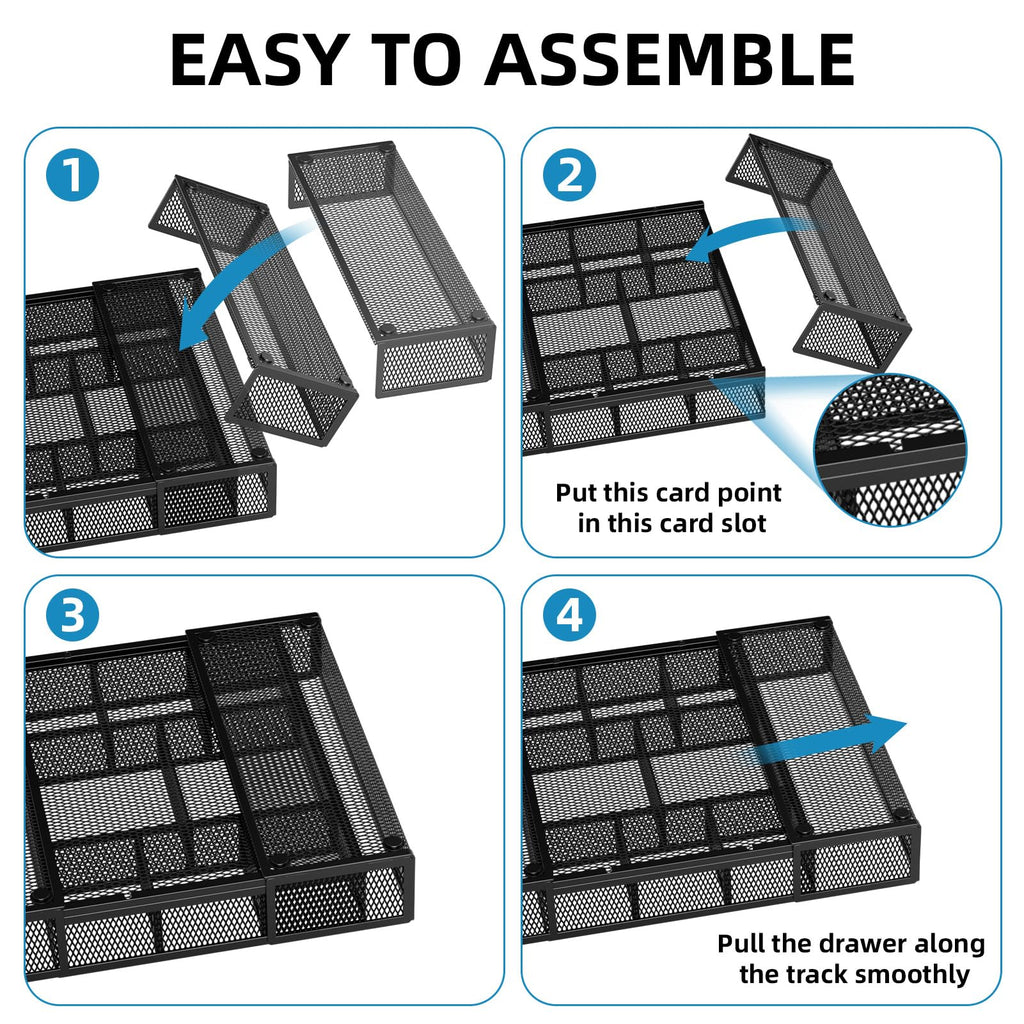 Expandable Desk Drawer Organizer with 10 Adjustable Compartments & 5 Dividers (Black)