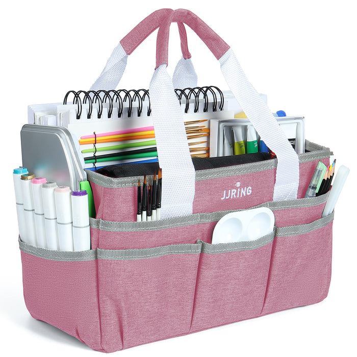 Craft Organizer Tote Bag, Art Storage Caddy with Multiple Pockets, Pink Sewing Bag for Art, Craft, Scrapbooking, School, Medical, and Office Supplies Storage