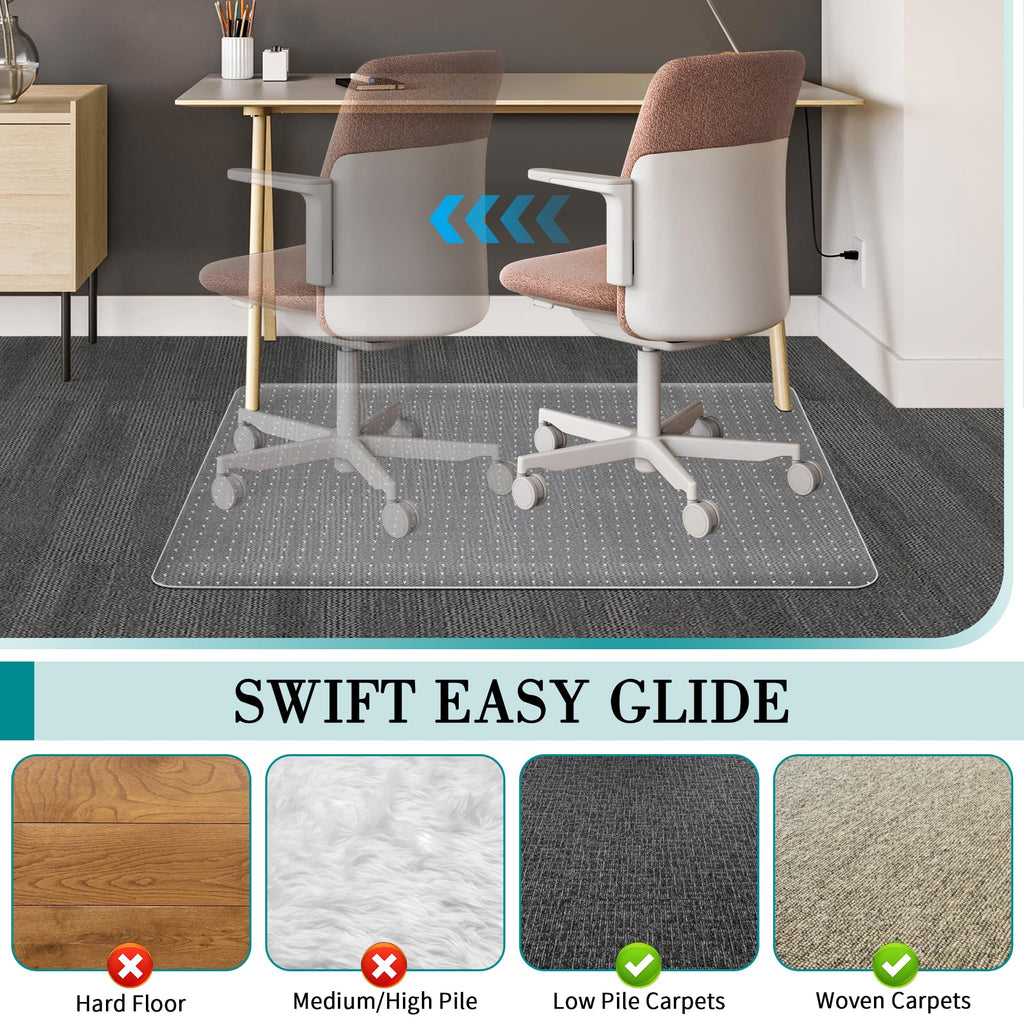 Office Chair Mat for Carpets, Clear Computer Desk Chair Mat for Low Carpeted Floors, Thick and Sturdy Carpet Protector, Easy Glide and Flat Without Curling(30'' x 48'' Rectangle)