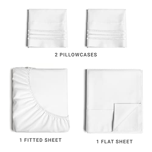 Queen Size 4 Piece Bedding Sheet Set - Breathable & Cooling Bed Sheets - Hotel Luxury Bed Sheets for Women & Men- Deep Pockets - Easy-fit - Soft & Wrinkle Free - Home Decor -White Oeko-Tex Bed Set