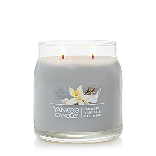 Yankee Candle Smoked Vanilla & Cashmere Scented, Signature 13oz Medium Jar 2-Wick Candle, Over 35 Hours of Burn Time