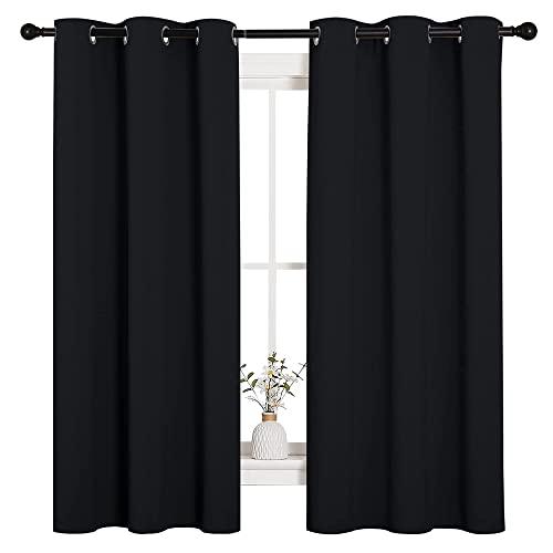 Pitch Black Solid Thermal Insulated Grommet Blackout Curtains/Drapes for Bedroom Window (2 Panels, 42 inches Wide by 63 inches Long, Black) - Better Savings Group