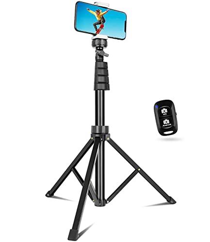 Sensyne 62" Phone Tripod & Selfie Stick, Extendable Cell Phone Tripod Stand with Wireless Remote and Phone Holder, Compatible with iPhone Android Phone, Camera (Black) - GEAR4EVER