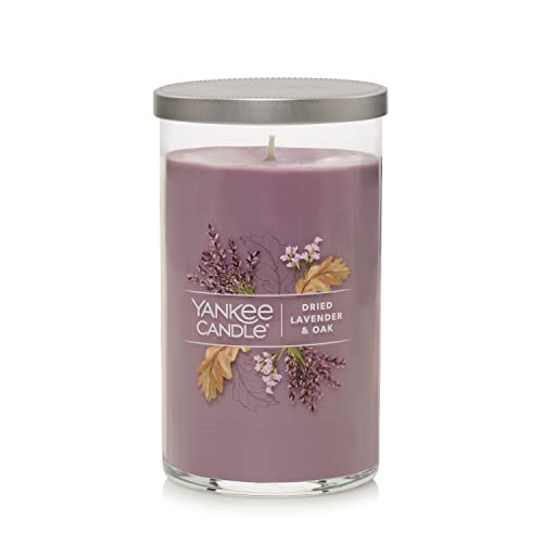 Yankee Candle Dried Lavender & Oak Signature Medium Pillar Candle, 14.25oz, Medium Purple