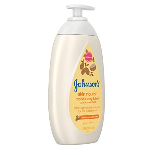 Johnson's Baby Skin Nourish Moisturizing Baby Lotion for Dry Skin with Shea & Cocoa Butter Scents, Gentle & Lightweight Body Lotion for The Whole Family, Hypoallergenic, Dye-Free, 16.9 fl. oz