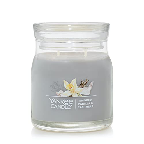 Yankee Candle Smoked Vanilla & Cashmere Scented, Signature 13oz Medium Jar 2-Wick Candle, Over 35 Hours of Burn Time