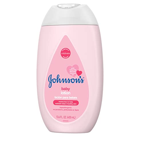 Johnson's Baby Moisturizing Mild Pink Baby Lotion with Coconut Oil for Delicate Baby Skin, Paraben-, Phthalate- & Dye-Free, Hypoallergenic & Dermatologist-Tested, Baby Skin Care, 13.6 Fl. Oz