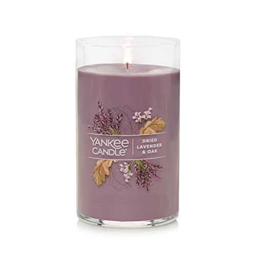 Yankee Candle Dried Lavender & Oak Signature Medium Pillar Candle, 14.25oz, Medium Purple