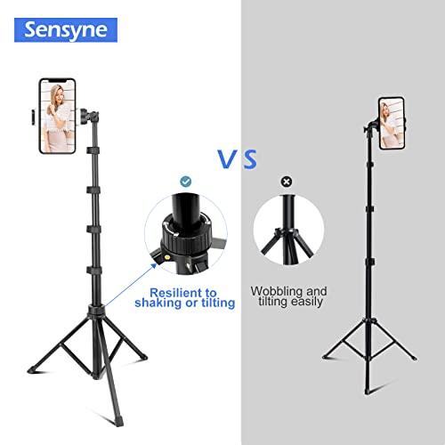 Sensyne 62" Phone Tripod & Selfie Stick, Extendable Cell Phone Tripod Stand with Wireless Remote and Phone Holder, Compatible with iPhone Android Phone, Camera (Black) - GEAR4EVER