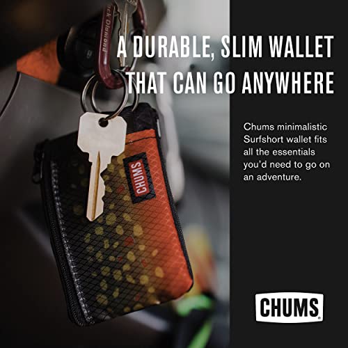 Chums Surfshorts Wallet - Lightweight Zippered Minimalist Wallet with Clear ID Window - Water Resistant with Key Ring (Black/Gray)