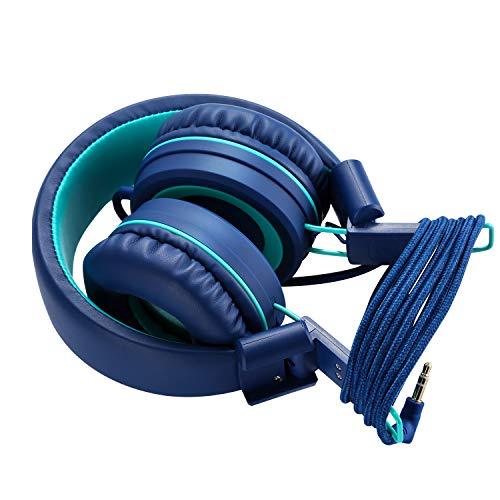 Kids Headphones - noot products K11 Foldable Stereo Tangle-Free 3.5mm Jack Wired Cord On-Ear Headset for Children/Teens/Boys/Girls/Smartphones/School/Kindle/Airplane Travel/Plane/Tablet (Navy/Teal) - GEAR4EVER