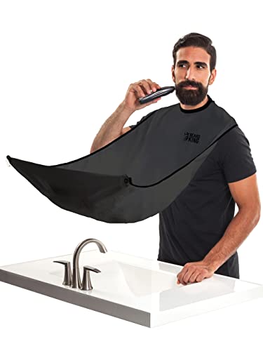 Beard King Beard Bib Apron for Men - the Original Cape As Seen on Shark Tank, Mens Hair Catcher for Shaving, Trimming - Grooming Accessories & Gifts for Dad or Husband - 1 Size Fits All, BLACK