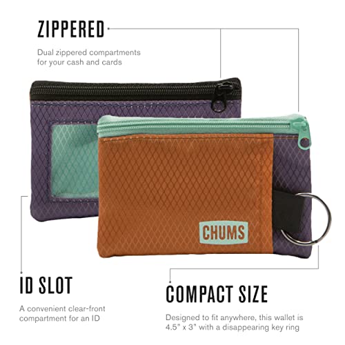 Chums Surfshorts Wallet - Lightweight Zippered Minimalist Wallet with Clear ID Window - Water Resistant with Key Ring (Black/Gray)