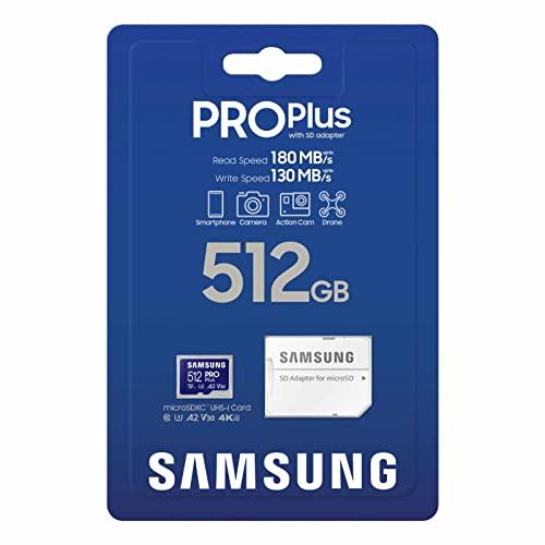 SAMSUNG PRO Plus microSD Memory Card + Adapter, 512GB MicroSDXC, Up to 180 MB/s, Full HD & 4K UHD, UHS-I, C10, U3, V30, A2 for Android Phones, Tablets, GoPRO, DJI Drone, MB-MD512SA/AM, 2023 - GEAR4EVER