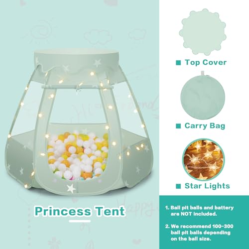 Pop Up Princess Tent with Star Lights, Toys for 1 2 3 Year Old Girl Birthday Gifts, Baby Ball Pits for Toddlers 1-3, Kids Play Tent for 12-18 Month Baby Girl Toys, One Year Old Girl Toys Tent for Kids