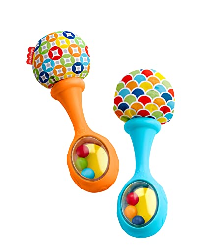 Fisher-Price Newborn Toys Rattle 'n Rock Maracas, Set of 2 Soft Musical Instruments for Babies 3+ Months, Blue Orang