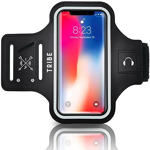 TRIBE Water Resistant Cell Phone Armband Case Running Holder for iPhone Pro Max Plus Mini SE (13/12/11/X/XS/XR/8/7/6/5) Galaxy S Ultra Plus Edge Note (21/20/10/9/8/7/6/5) Adjustable Strap & Key Pocket - GEAR4EVER