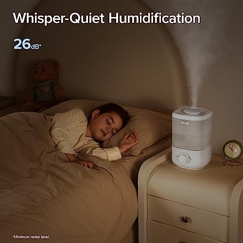 LEVOIT Top Fill Humidifiers for Bedroom, 2.5L Large Tank, Easy to Fill and Clean, 26dB Quiet Cool Mist Air Humidifier for Home Baby Nursery & Plants,Auto Shut-off and BPA-Free for Safety, 25H Runtime