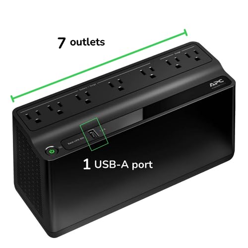 APC UPS Battery Backup and Surge Protector, 600VA Backup Battery Power Supply, BE600M1 Back-UPS with USB Charger Port