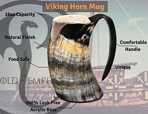 Viking Horn Mug - 100% Authentic 16oz - Ultimate Unique Handmade Ox Horn Norse Mug for Hot & Cold Drinks with Gift Bag - Food Grade Medieval Style Man's Beer & Mead Cup… - Better Savings Group