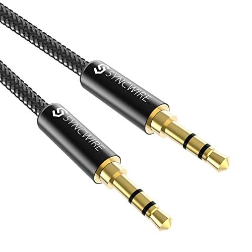 Syncwire 3.5mm Nylon Braided Aux Cable (3.3ft/1m,Hi-Fi Sound), Audio Auxiliary Input Adapter Male to Male AUX Cord for Headphones, Car, Home Stereos, Speaker, iPhone, iPad, iPod, Echo & More – Black - GEAR4EVER