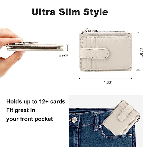 Fependu Slim Wallet for Women Thin Womens Card Holder RFID Blocking Genuine Leather Small Wallets Beige