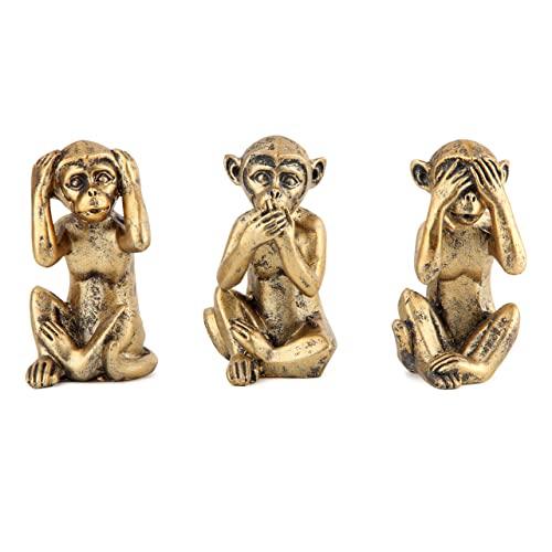 Leekung 3 Wise Monkeys Statue for Home Decor Accents,Hear no Evil See no Evil Speak no Evil Figurine for Living Room Boho Desk Gold Modern Table Decor,Monkey Gift Shelf Decor Accents Antique Bronze - Better Savings Group