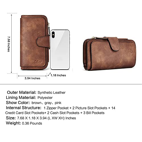 CLUCI Women Wallet Leather RFID Blocking Designer Trifold Card Holder Ladies Clutch with ID Window Brown