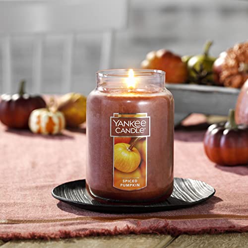 Yankee Candle Spiced Pumpkin Scented, Classic 22oz Large Jar Single Wick Aromatherapy Candle, Over 110 Hours of Burn Time, Apothecary Jar Fall Candle, Autumn Candle for Home