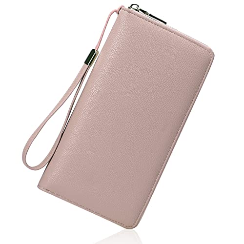 GOIACII Womens Wallet RFID Blocking Leather Zip Around Wallet Large Capacity Long Purse Credit Card Clutch Wristlet