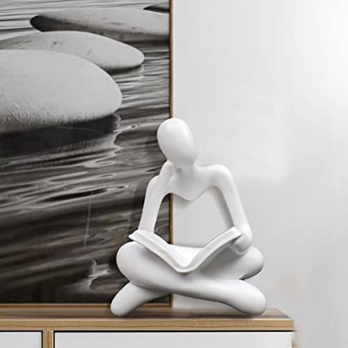 AMAHPSPE Thinker Statue Reading Women Figurine Abstract Art Sculpture Home Decor Modern White Decor Accents White Thinker Figurines for Living Room Shelves Bookshelf Office Shelf Desktop Decor - Better Savings Group