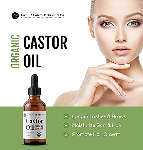 Kate Blanc Cosmetics | Castor Oil (2oz) - Organic 100% Pure Cold Pressed Hexane Free Stimulate Growth for Eyelashes, Eyebrows, Hair - Better Savings Group