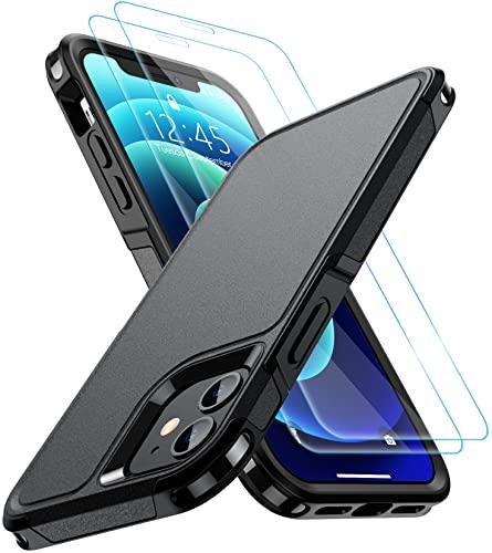 SPIDERCASE Designed for iPhone 12 Case/iPhone 12 Pro Case, [10 FT Military Grade Drop Protection] [with 2 pcs Tempered Glass Screen Protector] Protective Cover for iPhone 12/12 Pro (Black) - GEAR4EVER