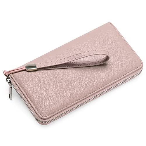 GOIACII Womens Wallet RFID Blocking Leather Zip Around Wallet Large Capacity Long Purse Credit Card Clutch Wristlet