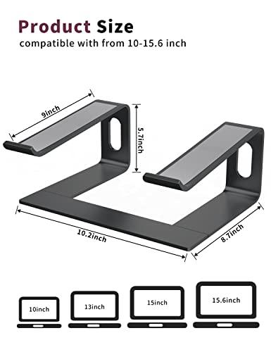 ALASHI Laptop Stand for Desk, Aluminum Computer Riser, Ergonomic Notebook Holder, Detachable Metal Laptops Elevator, PC Cooling Mount Support 10 to 15.6 Inches Notebook, Black - GEAR4EVER